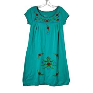 South Main Short Sleeve Embroidered Jersey Dress Green Womens Small